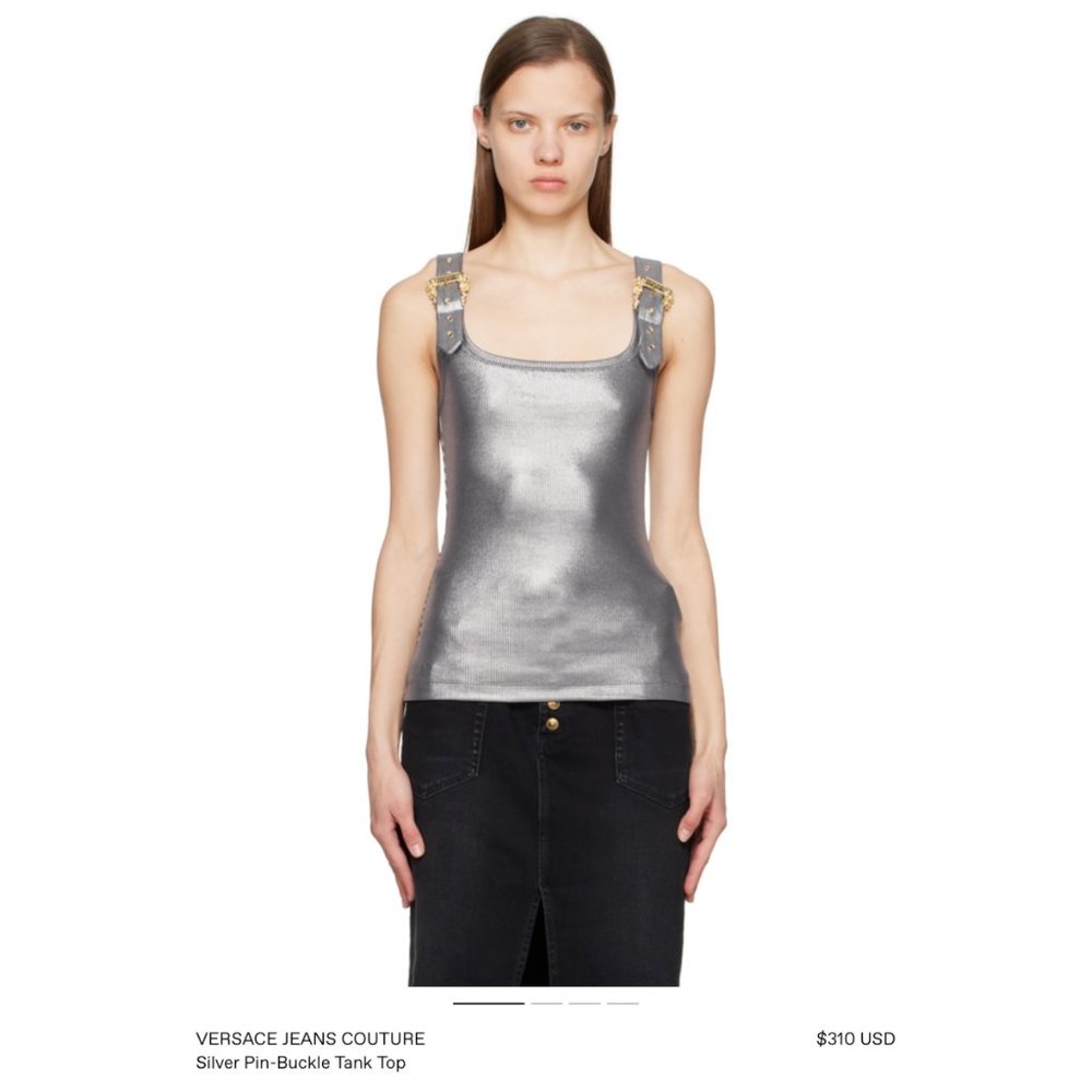 VERSACE JEANS COUTURE Silver Pin-Buckle Tank Top (Size: S, IT 40)